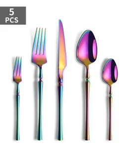 Rainbow stainless steel cutlery set 5 pcs kitchen flatware dining knife fork spoon