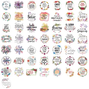 50 Pcs Spanish Motivational Quote Stickers Waterproof Floral Bible Journal Decals DIY Cup