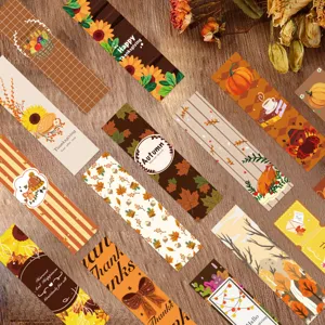 Set van papieren bladwijzers met Thanksgiving thema, met leuke herfst pompoen en zonnebloem motieven.