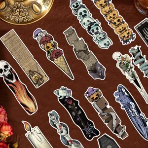 Vintage Halloween bookmarks set, retro paper bookmarks for reading and journaling.