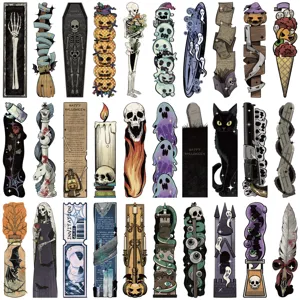 Vintage Halloween themed paper bookmarks set, creative shaped reading markers, 30 pieces.