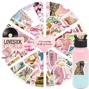 50pcs Pink Aesthetic Scrapbook Stickers Waterproof Junk Journal Decals for Laptop Water Bottle