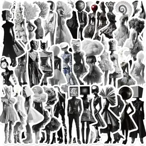 Pacchetto adesivi di moda surrealisti in bianco e nero, sticker monocromatico artistico