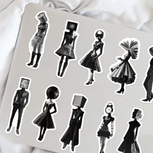 Adesivi monocromatici surreali minimalisti, decalcomanie artistiche in bianco e nero per valigia.