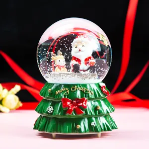 Christmas crystal snow globe music box with Santa Claus and reindeer decor for kids gift