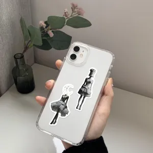 Cover per telefono trasparente in TPU con adesivi surrealisti minimalisti in bianco e nero