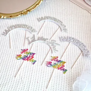 Décoration de Gâteau en Acrylique Strass Perle Artificielle Happy Birthday Lettre Pic à Gâteau Pour Anniversaire Saint-Valentin Fête