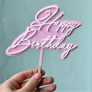 Rose acrylique joyeux anniversaire cake topper double couche decoration gateau de fete!