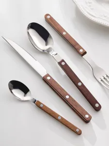 Set de couverts en acier inoxydable avec poignée bois style français cuillère fourchette