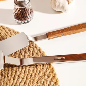 Stainless steel kitchen spatula turner with wooden handle 304 durable cooking tool new