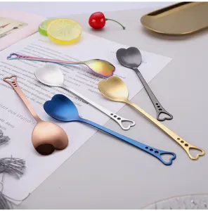 Cucharas de café creativas de acero inoxidable en forma de corazón cucharas de postre doradas