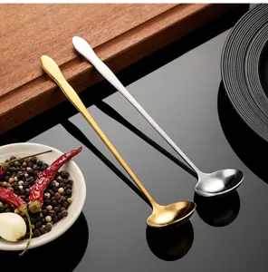 Long handle stainless steel mixing spoon in gold and silver, perfect for coffee and hot pot.