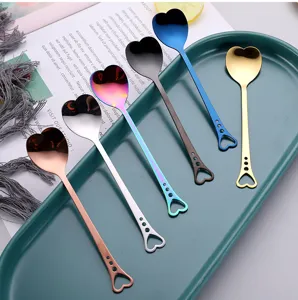 Juego de cucharas de café creativas de acero inoxidable con forma de corazón, bonitos postres.