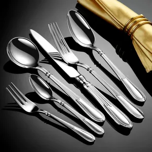Couteau à Steak Fourchette Cuillère en Acier Inoxydable 304 Français Poignée Gaufrée Vintage Vaisselle Occidentale