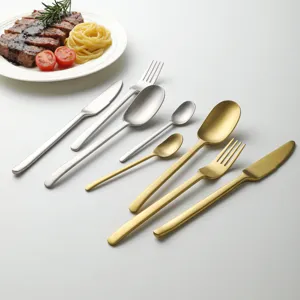 304 Stainless Steel Cutlery Set Matte Brushed Western Dinner Knife Fork Spoon Teaspoon Kitchen Tableware Gold Silver