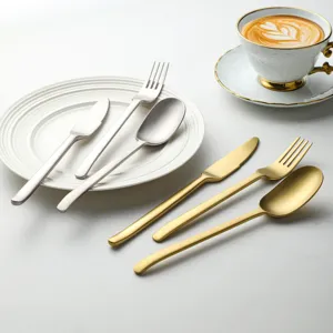 Stainless steel silverware set luxury matte gold silver knife fork spoon for home restaurant.