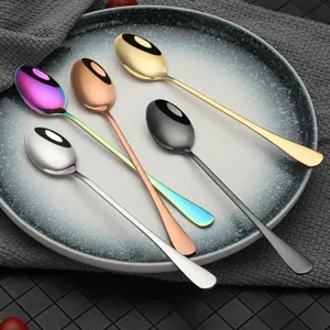 Stainless steel long handle spoons set, colorful stirring spoons for coffee, ice cream dessert