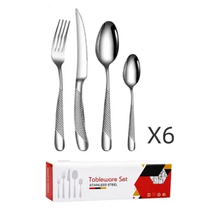 Exquisite stainless steel flatware detail showing the elegant star diamond textured handle design.