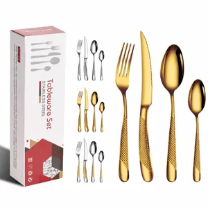 Luxury Stainless Steel Cutlery Set Star Diamond Handle Dinner Knife Fork Spoon Tableware Set Kitchen Gold Silver