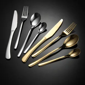 Edelstahl Westliches Besteck Steak Messer Gabel Löffel Teelöffel Spiegelpoliert Besteck Silber Gold Flaches Geschirr