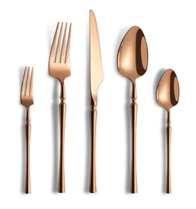 Rose gold stainless steel flatware set with elegant waist design, modern cutlery set for dining.