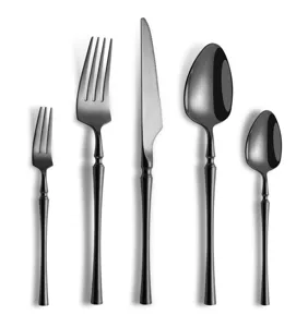 Black stainless steel cutlery set detail showing elegant waist design for modern dining.