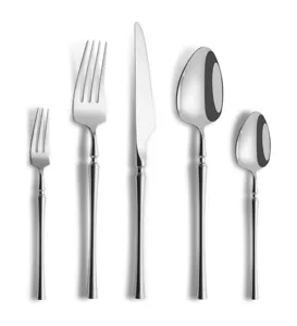 Stainless steel cutlery set with elegant waist design, 5-piece luxury flatware for dining.
