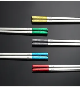 Stainless steel chopsticks set 316L metal reusable kitchen tableware anti-slip square chopsticks