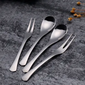 Set de Cuillère et Fourchette à Thé en Acier Inoxydable Mini Fourchette à Dessert et Fruits Cuillère à Café Polie Miroir Vaisselle de Cuisine