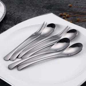 Ensemble cuillère et fourchette à fruits en acier inoxydable, mini cuillère à yaourt mignonne.