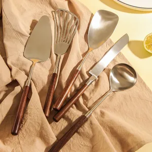 304 Stainless Steel Cooking Utensils Walnut Wood Handle Kitchen Tool Spatula Soup Ladle Food Turner Kitchen Gadget