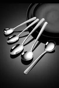 Edelstahl Dessertlöffel Set mit strukturiertem Griff elegantes silbernes Besteck für den Tisch