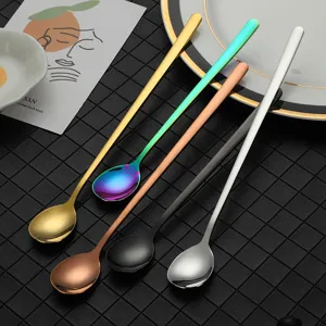 Long handle stainless steel spoons set colorful bar cocktail mixing spoons for kitchen bar.