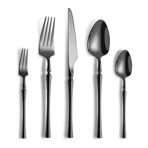 Black stainless steel flatware set cutlery set with elegant wasp waist design for dining table