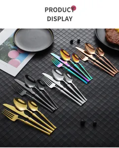Stainless steel flatware set modern cutlery knife fork spoon kitchen tableware set gold black