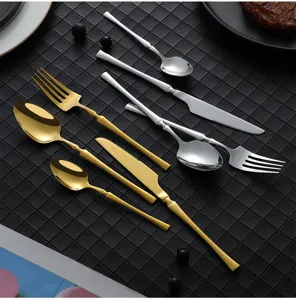 Stainless steel cutlery set kitchen knife fork spoon golden silver tableware western flatware
