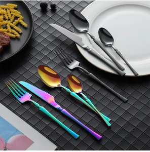 Stainless steel flatware set black and rainbow cutlery fork knife spoon table ware 8pcs