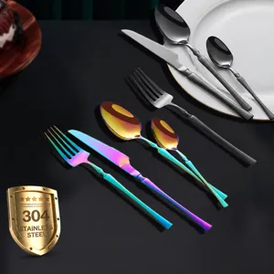Stainless steel flatware set with knife fork and spoon, premium cutlery for home dining.