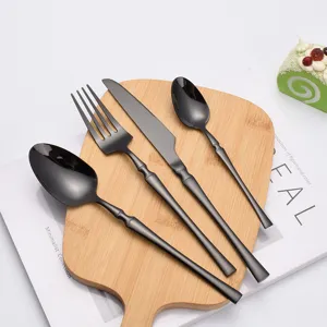 Black stainless steel cutlery set four piece tableware knife fork spoon for dining