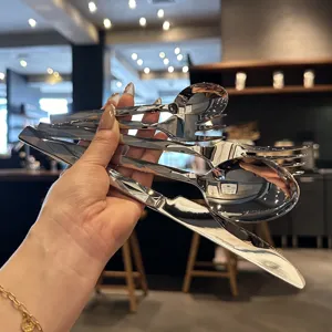 Stainless steel luxury hotel western cutlery set with diamond faceted handle detail.