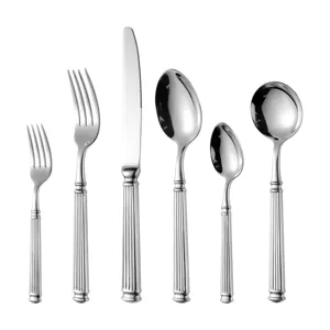 Couverts en acier inoxydable lot de 6 pièces avec design classique de poignée colonne romaine.