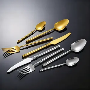 Stainless steel western cutlery set gold silver knife fork spoon kitchen table flatware