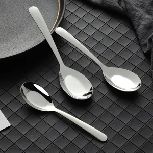 Stainless Steel Spoon Household Flat Bottom Soup Spoon Canteen Student Dinnerware Metal Kitchen Tableware Dessert Spoon