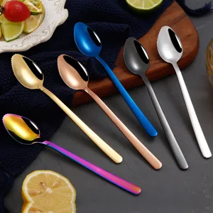 Stainless Steel Fruit Puree Spoon Dual Purpose Baby Food Scraper Spoon With Serrated Edge Kitchen Tableware