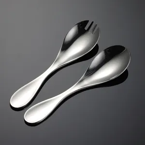 Stainless steel children spoon and fork set for baby feeding and kindergarten dining main view.