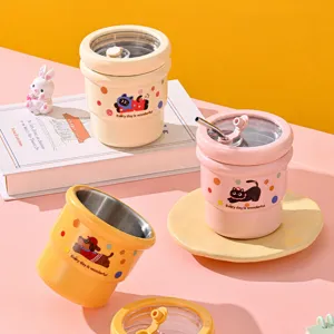 Cute 304 stainless steel portable coffee cup with lovely dog pattern, ins style water tumbler.