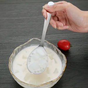 304 stainless steel spoon for home use, dessert and soup spoon with white handle.