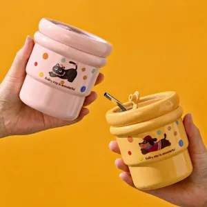 Stainless steel portable coffee cup with cute cartoon animal print and 304 inner liner.