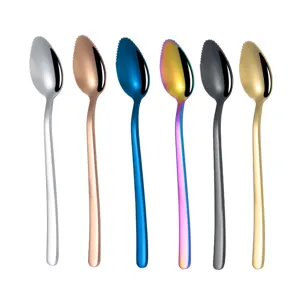 Stainless steel fruit spoon serrated baby food scraping spoon multi-color set main