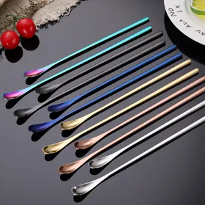 Stainless Steel Long Handle Mixing Spoon Ice Spoon Thickened Dessert Coffee Spoon Bar Beverage Spoon